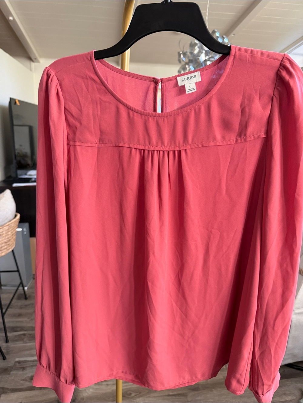 J. Crew Coral-Pink Long Sleeve Peasant Blouse
